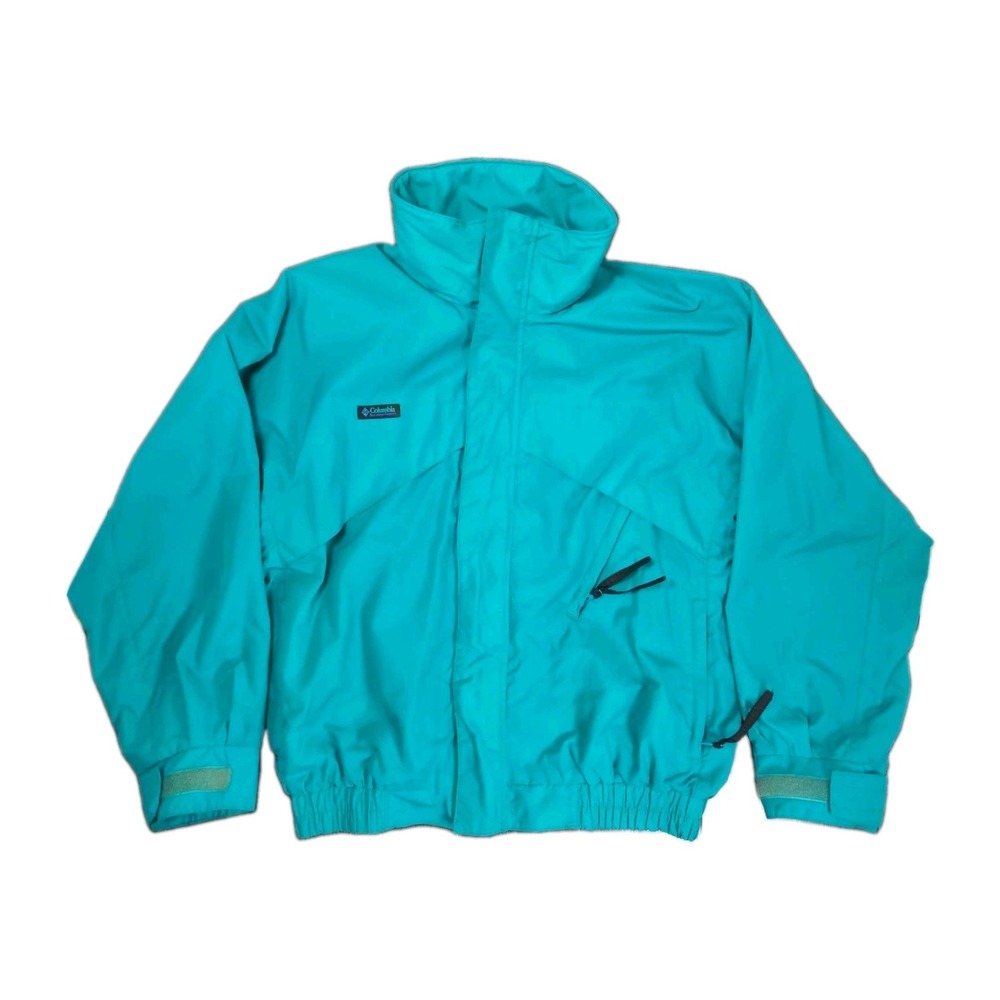 Vtg Columbia Jacket Whirlibird Teal Full Zip Outer Shell Retro Design Mens Large